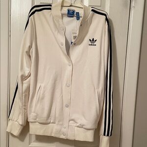 Adidas Women's Cream Varsity Jacket with Black Accents